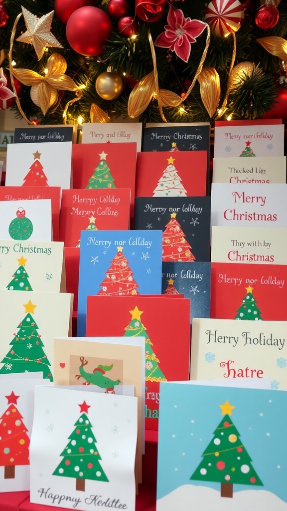 A collection of creative Christmas cards with festive designs and decorations.